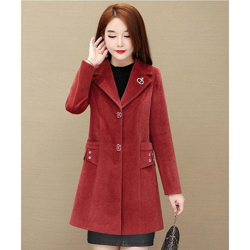 Women's Velvet Coat Mid-length Autumn and Winter Warm Woolen Coat Classic V Neck Slim Fit Coat Casual Padded Solid Soft High Quality Coats Large Size