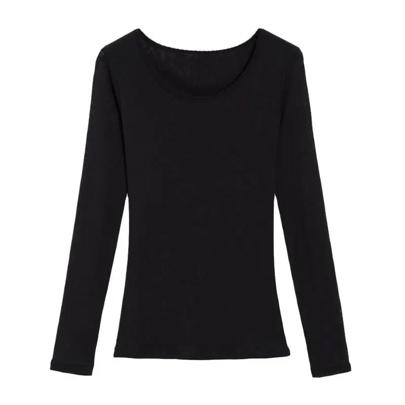Women's Spring and Autumn Thin Bottoming Shirt Round Neck Solid Color Long Sleeve T-shirt