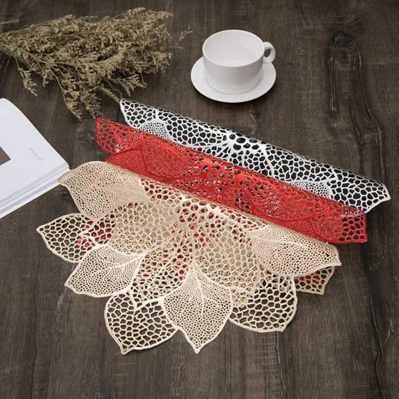 Lotus Pvc Bronzing Hollow Coaster Heat Insulation Non-slip Placemat Table Mat Decorative Mat Western Placemat