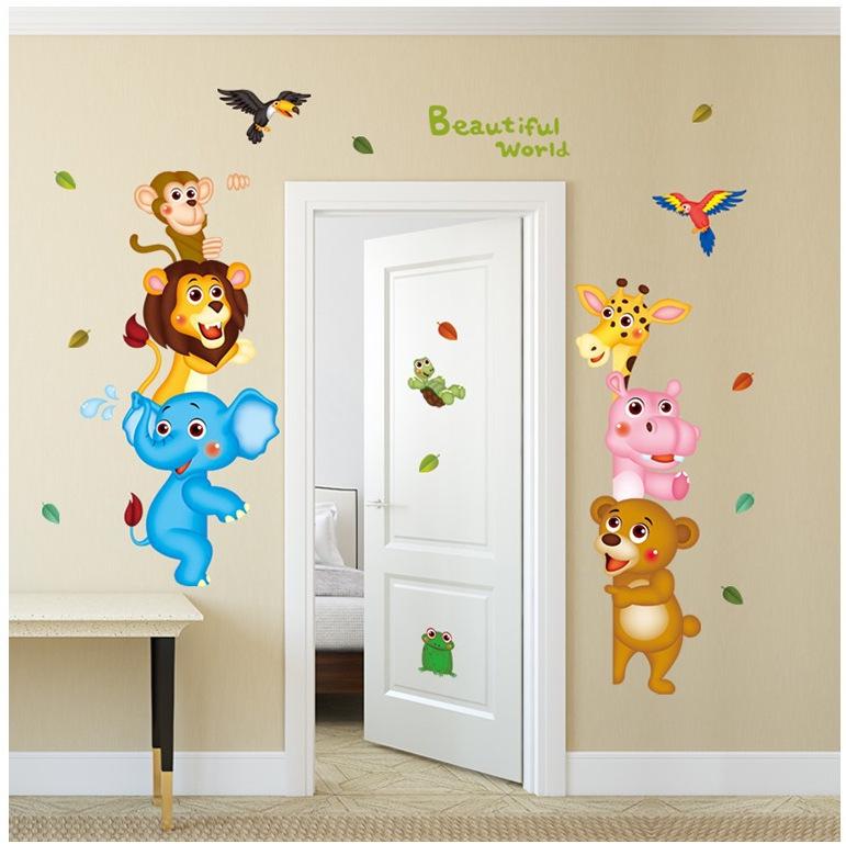 Lion elephant forest animal cartoon wall stickers children's room kindergarten decorative stickers