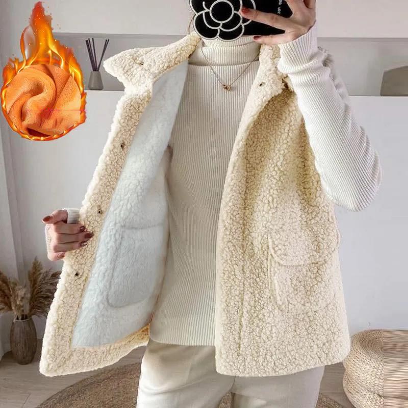 Imitation Lamb Wool Plus Velvet Thick Vest Spring and Autumn All-match Casual Jacket