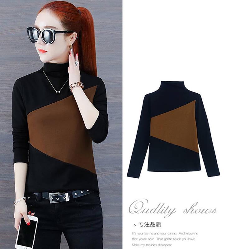 Women's contrast Slim Sweater Thick Winter Female Velvet Turtleneck Pullovers Long Sleeve Warm