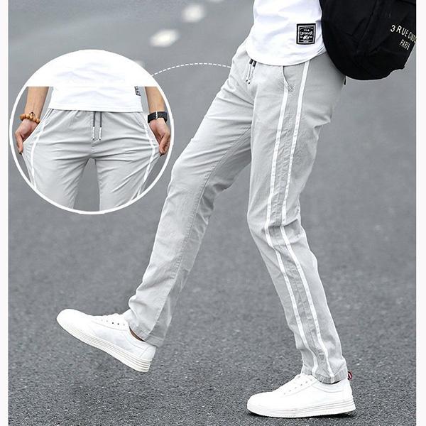 Spring Summer Casual Pants Men's Loose Youth Sports Pants All-match Trousers Solid Color Stripes Pencil Pants