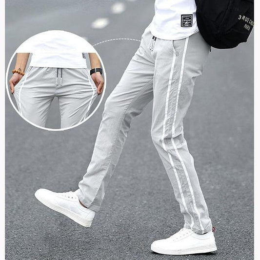 Spring Summer Casual Pants Men's Loose Youth Sports Pants All-match Trousers Solid Color Stripes Pencil Pants
