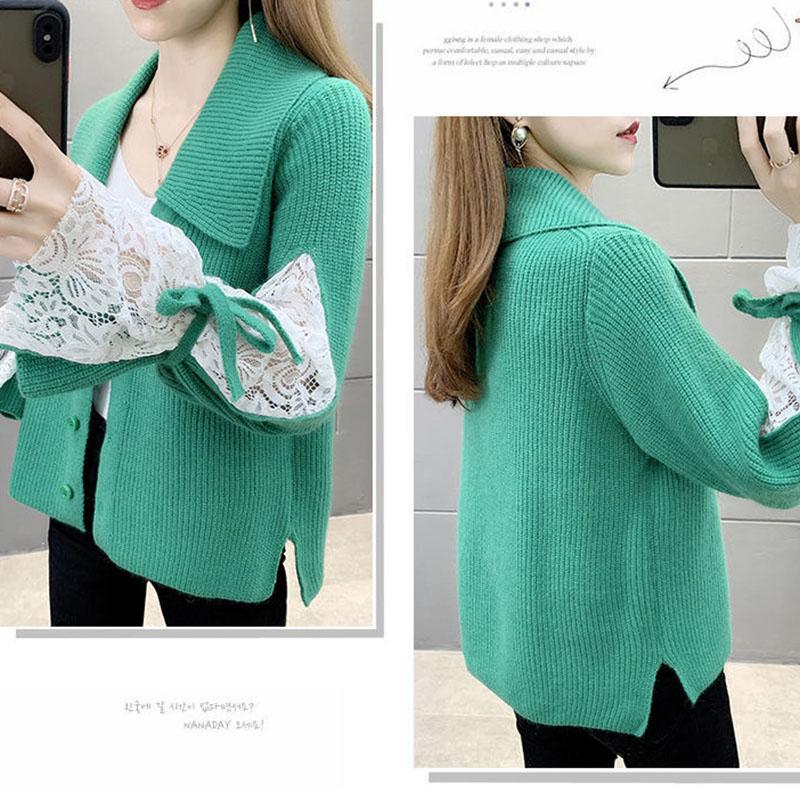 Spring and Autumn Cardigan Solid Color Sweater Lapel Short Outer Jacket Sweet Style Female Jacket