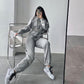 Street Hooded Short Pocket Fleece Sports Sweater High Waist Loose Leggings Sweater Suit Two-piece Women's