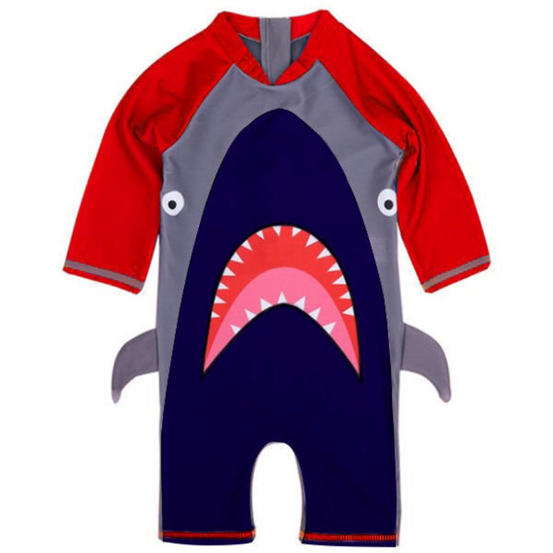 One-piece Shark Sunscreen Children's Swimsuit Cute Cartoon Toddler Baby 1-3 Years Old Long-sleeved Swimwear