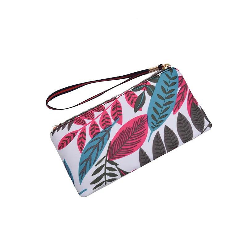 Women Clutches Printing Canvas Bag Portable Handbag Multi-Layer Wallets with Coin Pocket Zipper Purse