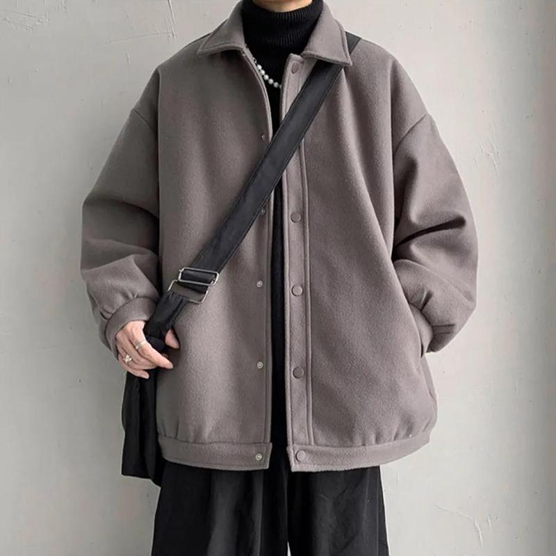 Warm Woolen Jacket Coat All-match Loose Thickened Lapel Woolen Coat Men and Women Casual Long-sleeved Zipper Jacket
