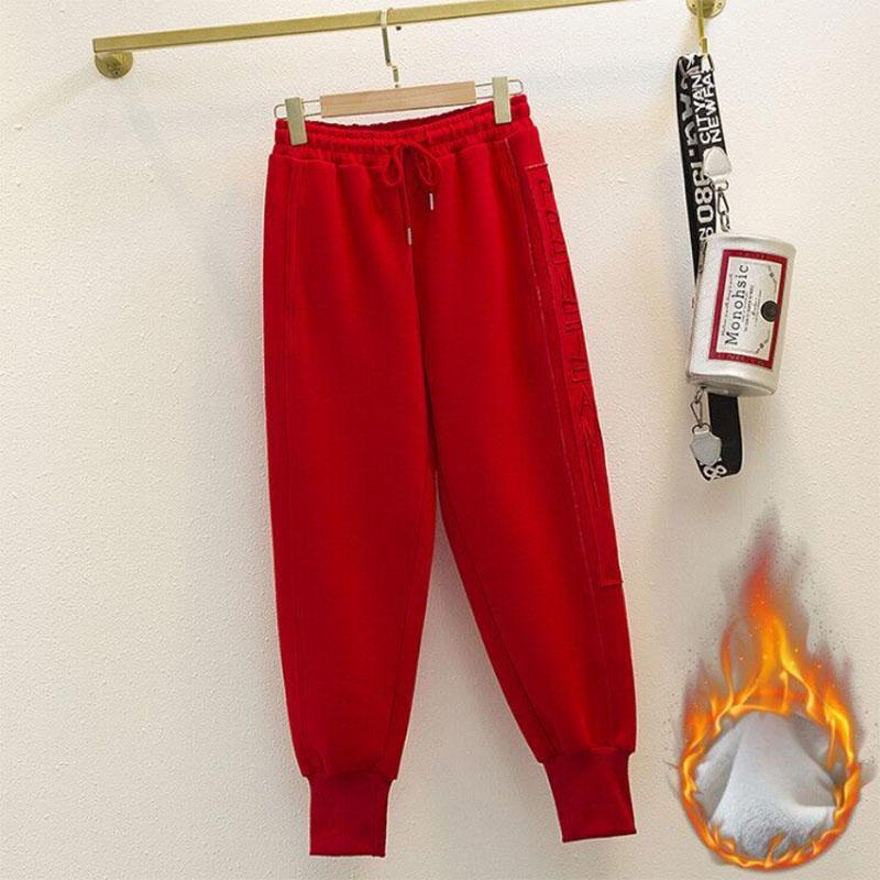 Autumn and Winter Bundle Feet Plus Velvet Sweatpants Women's Ninth Casual Pants All-match Thin Harem Sports Pants Loose