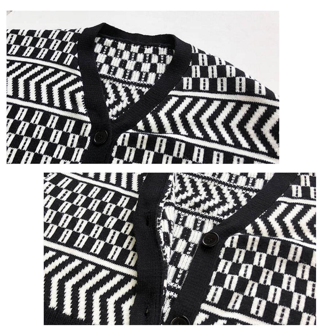 Geometric Cardigans Women Sweaters Autumn Winter Fashionable V-Neck Cardigans Single Breasted Loose