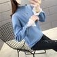 Plus Velvet Thick Warm Sweater Women  Ruffles Lace Stitching Collar Pullover Sweater Short Stretchable Slim Knitwear Jumper