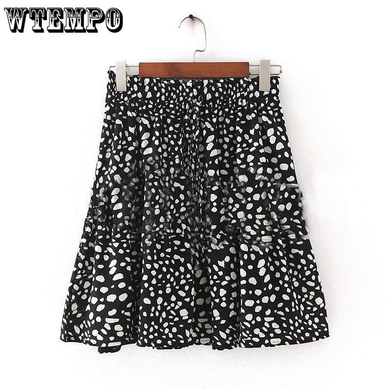 Sexy Leopard Pleated Skirts Mini Boho Elastic High Waist Ruffles Elastic Waist High Above The Knee Skirt