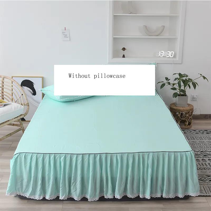 Solid Color Bed Skirt One-piece Washed Cotton Bed Sheet Simmons Protective Cover Bed Cover Bed Cover Size Bed Apron Non-slip Skirt