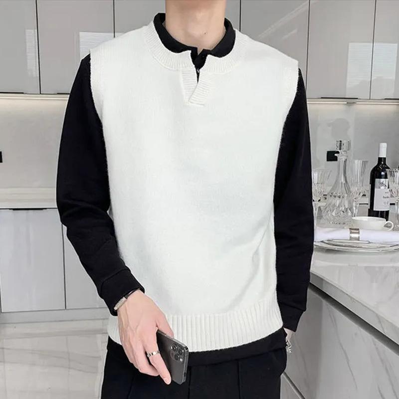 New Sweater Autumn Korean Trend Versatile V-neck Sleeveless Vest Men's Spring and Winter Wear Vest Vest Knit Sweater