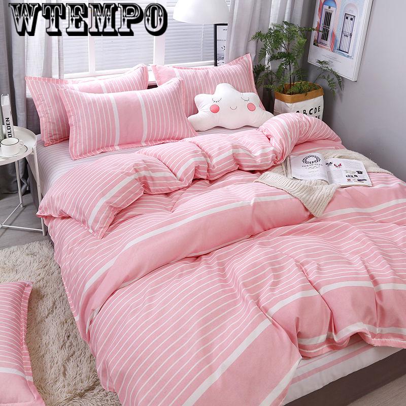 Four-piece Comfort Cotton Printed Quilt Cover  Bedroom Bedding Household Items Set Red Queen Size Stripe Bed Sheet
