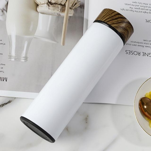 Portable Fashion Thermos Water Bottle for Women Vacuum Flask Stainless Steel Wooden Pattern Lid Water Cup Thermos for Tea