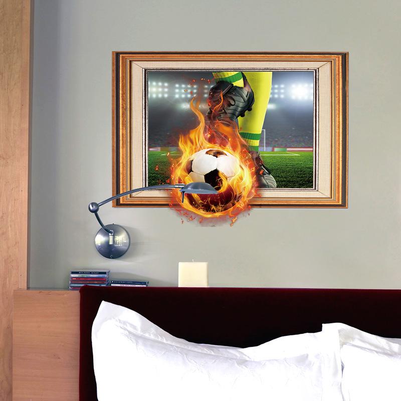 Fire Football 3D World Cup Office Decoration Wall Sticker Photo Frame Corridor Room Living Room