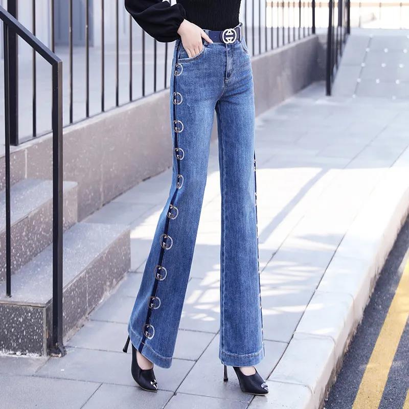Diamond-studded Wide-leg Jeans Women's 2022 Spring and Autumn New High Waist Drape Slim All-match Fashion Straight Pants Trousers