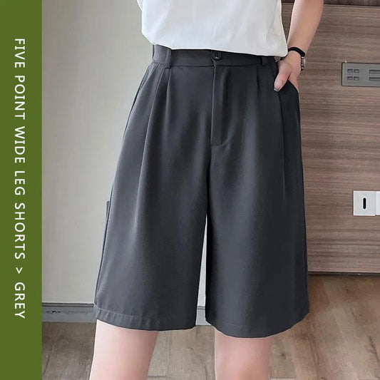 Women's Summer Suit Shorts High Waist Loose Wide Leg A-line Five-point Pants Drape Casual Outer Wear Middle Pants Comfortable Jogging Shorts