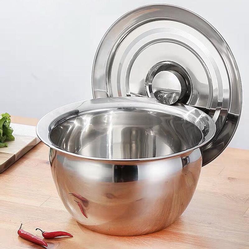 Extra-thick Stainless Steel Oil Basin with Lid Large Soup Basin with Seasoning Round Lard Egg Beater