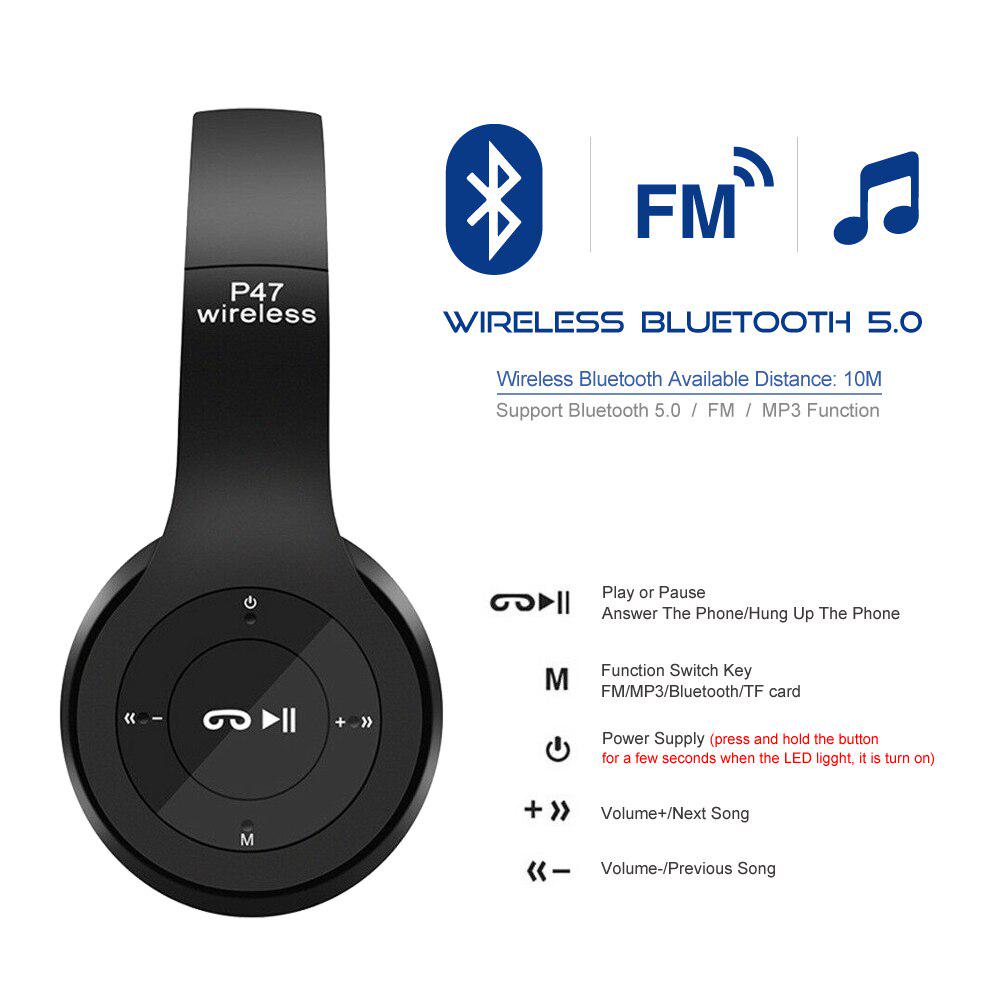 Wireless Headset Bluetooth Foldable Earphone with Mic FM Radio Strong Bass Music For Phone Pad PS4