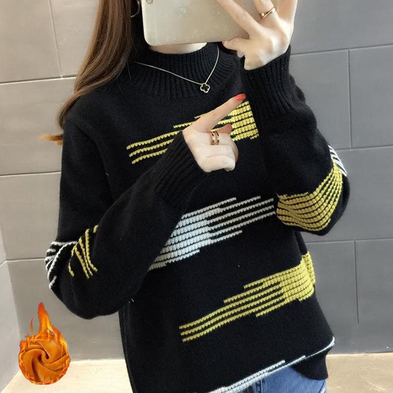 Autumn and Winter Thickened Long-sleeved Women's Loose Wild Knit Bottoming Shirt Round Neck College Style