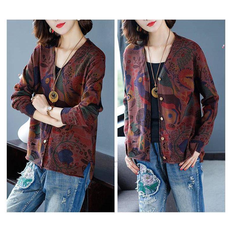 Spring and Autumn Fashion Sweater Loose Casual Top Cardigan Middle-aged Female Jacket