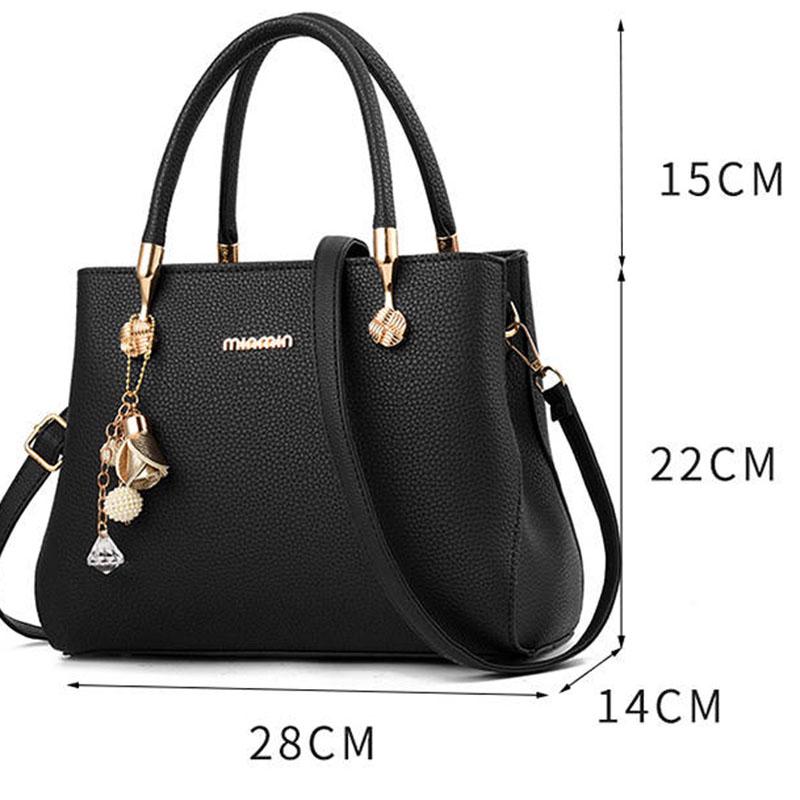 Women's top-handle bag  leather handbag zipper shoulder bags With metal pendants and free wallet