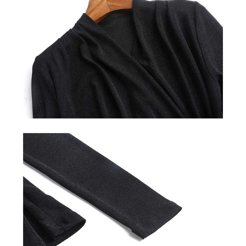 Spring and Autumn Tops Women's Cross V-Neck Small Shirts Outer Wear Waist-In Western Style Versatile Long Sleeve T-Shirts