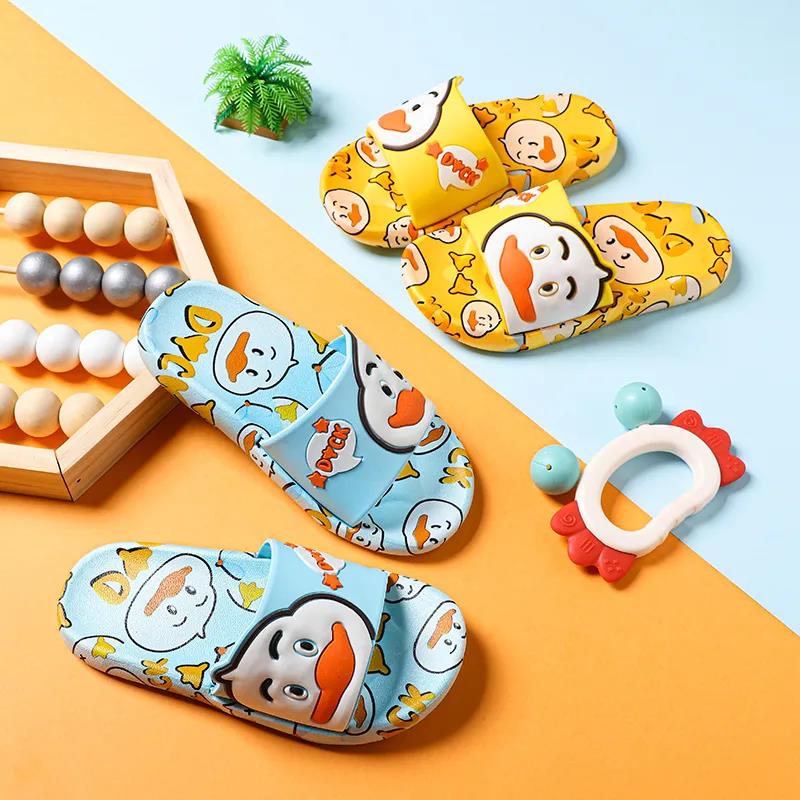 Kids Slippers Summer Boys Girls Soft Sole Flat Anti-slip Slippers Household Shower Casual Versatile Cartoon Duck Beach Slippers