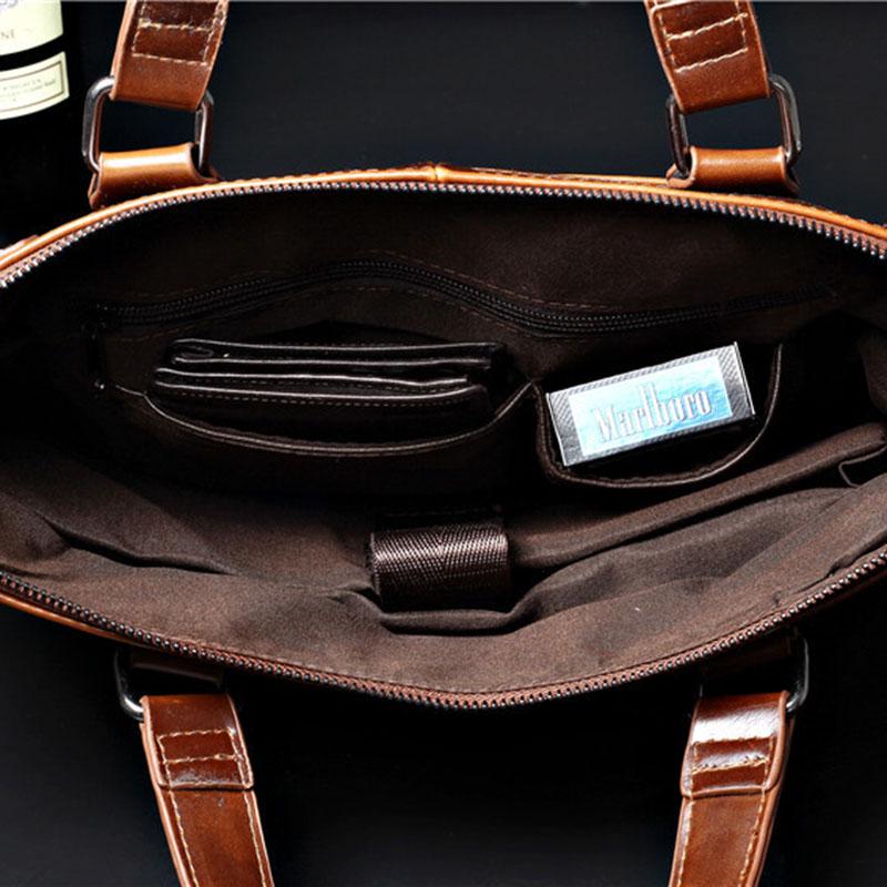 Business Briefcase Men Large Capacity Zipper Leather Anti-theft Waterproof Handbag Shoulder Bag