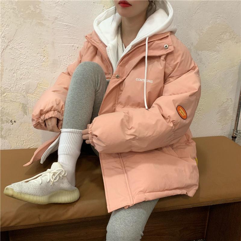 Fake Two-piece Hooded Padded Jacket Female Winter Korean Style Student Loose Thick Warm Bread Suit Coat Cotton Jacket Tide