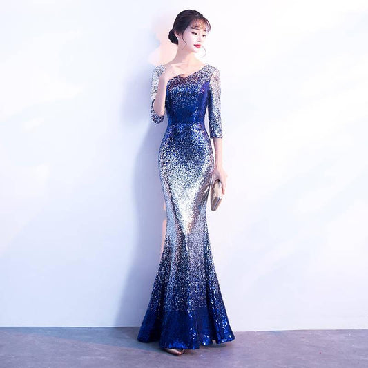 Banquet Evening Dress Skirt Noble Elegant Fishtail Slim Long Ladies Sequins Evening Dress Women
