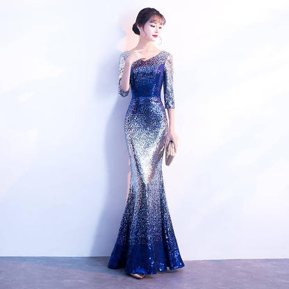 Banquet Evening Dress Skirt Noble Elegant Fishtail Slim Long Ladies Sequins Evening Dress Women