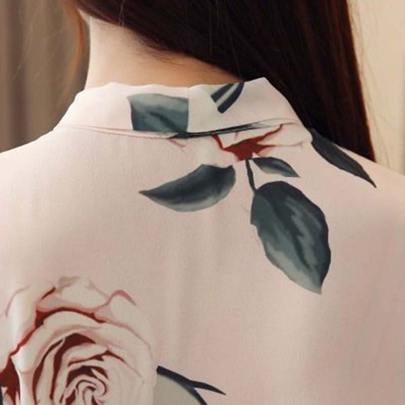 Women's Spring Autumn Chiffon Long Sleeve Top Tie Bow Print Shirt