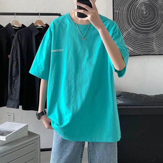 100% Cotton Five-point Sleeve Men's Summer Short-sleeved T-shirt Student Trend Loose Round Neck Half-sleeved Top