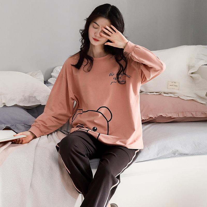 Women Pajamas Set Long Sleeve Pyjamas Suit Spring Autumn Sleepwear Winter Home Wear Loose Casual Pullover Round Neck Cute Nightwear Tops Pants