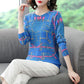 Plus Size Women Woollen  Sweater Printed  Knitted Pullover Sweaters O-Neck Loose Warm Jumper Outwear