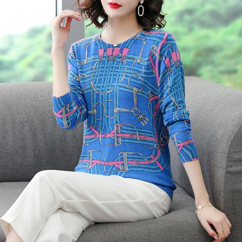 Plus Size Women Woollen  Sweater Printed  Knitted Pullover Sweaters O-Neck Loose Warm Jumper Outwear