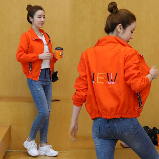 Double-layer Fabric Spring and Autumn Women's Hooded Short Coat Embroidered All-match Casual Sports Jacket Baseball Uniform