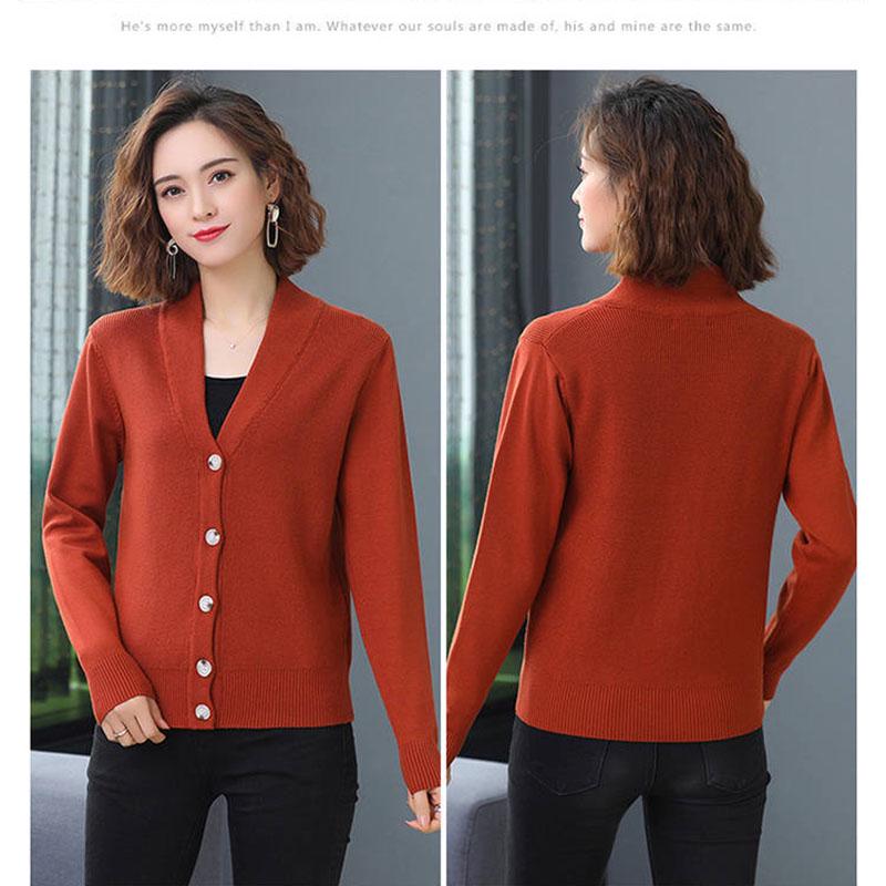 Autumn and Winter V-neck Cardigan Sweater Long-sleeved Loose Crop Top Knitted Solid Color Female Sweater