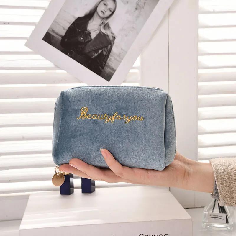 Velvet Make Up Organizer Soft Girl Lipstick Bag Women Travel Cosmetic Bag Beautician Beauty Case Makeup Bag