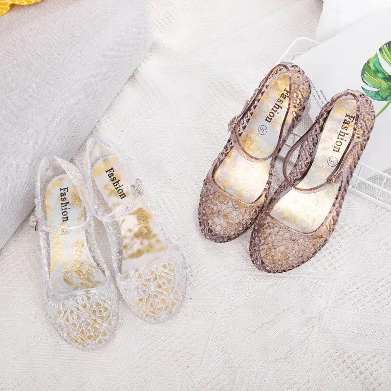 Sandals Women's Summer Baotou Slope with Non-slip Soft Bottom Breathable Hole Transparent Word with Crystal Jelly Shoes