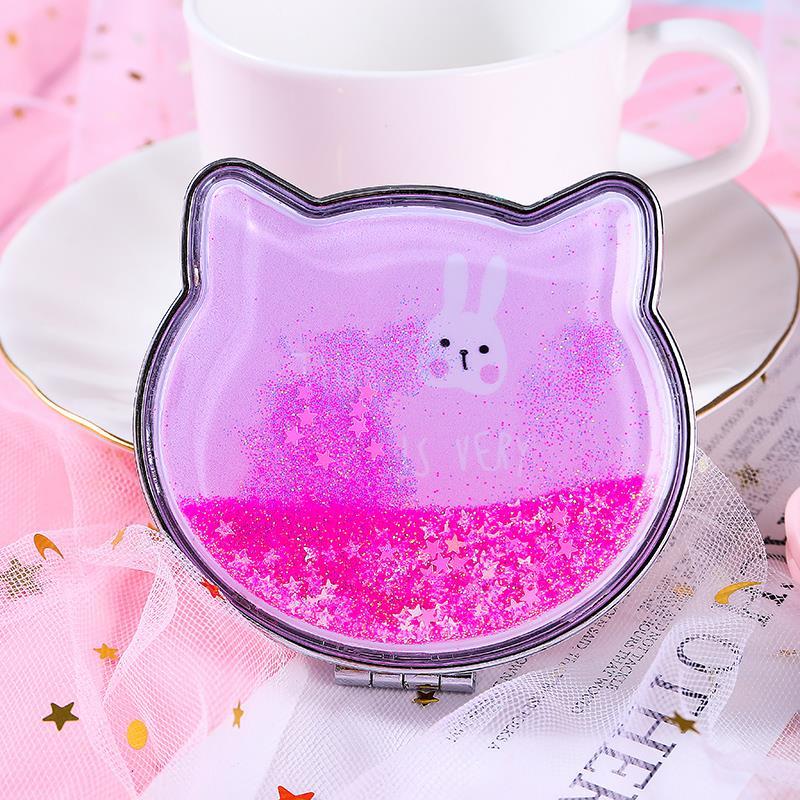 7*8cm Woman Hand-held Makeup Mirror  Schoolgirl Flip Foldable Easy To Carry  Quicksand Sequins Mini Vanity Mirror
