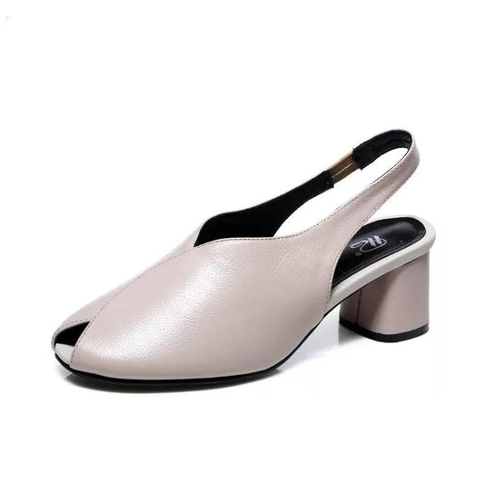 Women's Summer Solid Color Sandals Comfortable Non-slip Wear-resistant Medium Heel Sandals