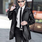 Men's Business Leather Jacket Mid-length Coat Windbreaker Jacket Men European and American Casual Winter Men