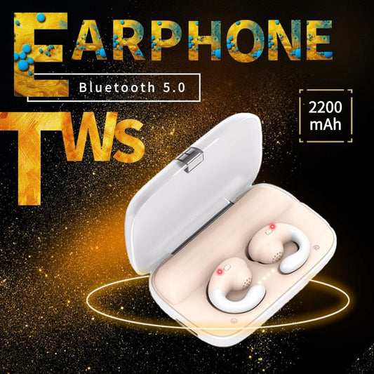 Bone Conduction TWS Bluetooth V5.0 Earphone Hanging Biaural HiFi Headphones with 2200 MAh Power Bank
