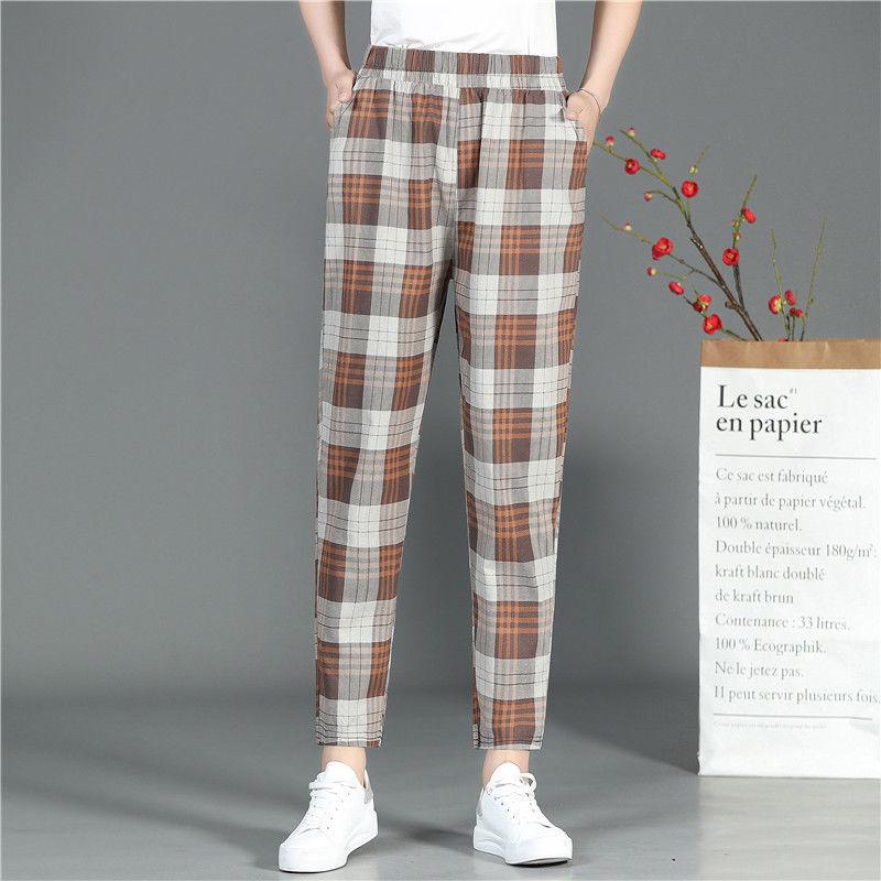 Cotton and Linen Pants Women's Summer Thin Casual Pants Middle-aged Mother Nine Points Harem Pants Linen Women's Pants
