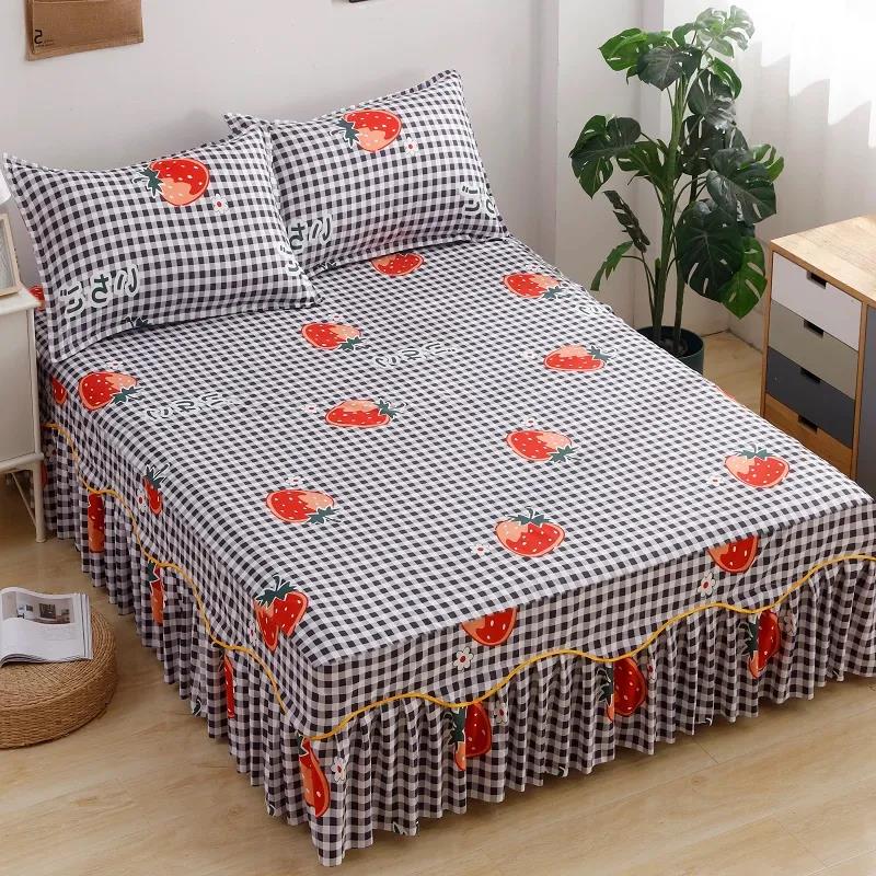 Korean Fashion Printed Bed Cover Double Bed Mattress Dust Cover Simmons Protective Cover